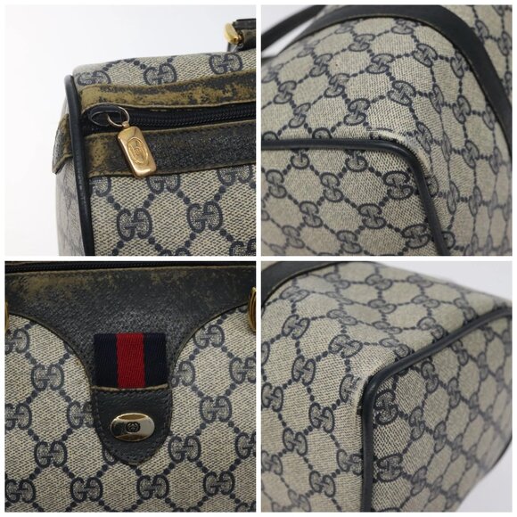 GUCCI GG Supreme Sherry Line Hand Bag PVC Navy Gold Red - Picture 12 of 16